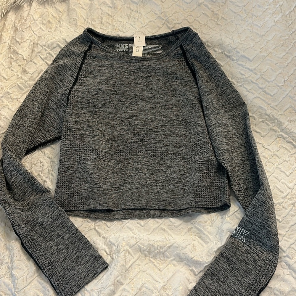 Victoria’s Secret PINK Seamless Gray Crop Top L Large NWT NEW